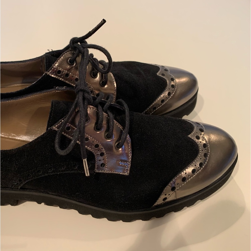 Anyi Lu Couture Comfort Oxford in black suede with Lead mirror..  Size 38